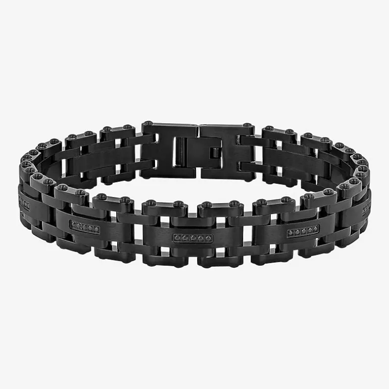Stainless Steel 1/7 CT. T.W. Natural White Diamond 8 1/2 Inch Solid Link Link Bracelet