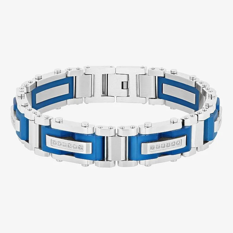 Stainless Steel (G-H / I1) 3/8 CT. T.W. Lab Grown White Diamond Solid Link Bracelet