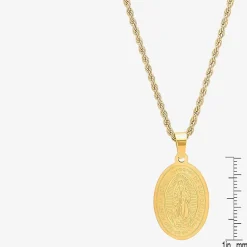 Steeltime Lady Of Guadalupe Mens 18K Gold Over Stainless Steel Oval Hypoallergenic 18 Inch Pendant Necklace