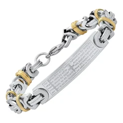 Steeltime Lord'S Prayer Mens 18K Gold Over Stainless Steel 8 Inch Solid Byzantine Hypoallergenic Id Bracelet