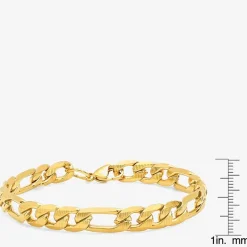 Steeltime Mens 18K Gold Over Stainless Steel 8 1/2 Inch Figaro Hypoallergenic Chain Bracelet