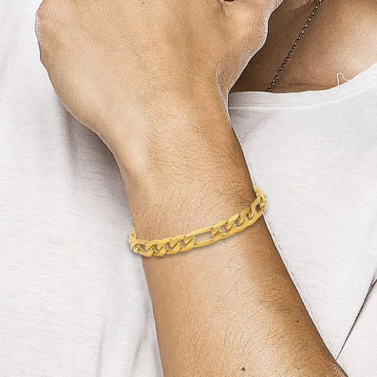 Steeltime Mens 18K Gold Over Stainless Steel 8 1/2 Inch Figaro Hypoallergenic Chain Bracelet