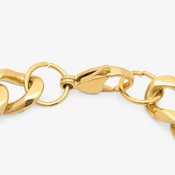 Steeltime Mens 18K Gold Over Stainless Steel Solid Curb Id Bracelet