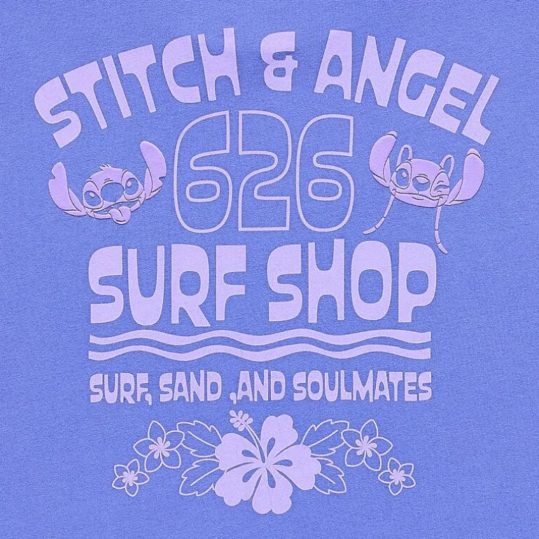Stitch And Angel Oversized Tee Womens Juniors Crew Neck Short Sleeve Oversized Graphic T-Shirt
