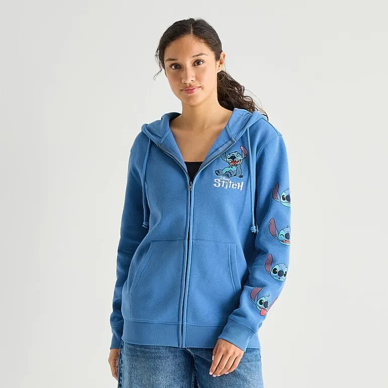 Stitch Cosplay Full Zip Womens Juniors Long Sleeve Embroidered Zipper Hoodie