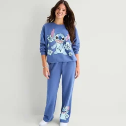 Stitch Crew Fleece Womens Juniors Crew Neck Long Sleeve Sweatshirt