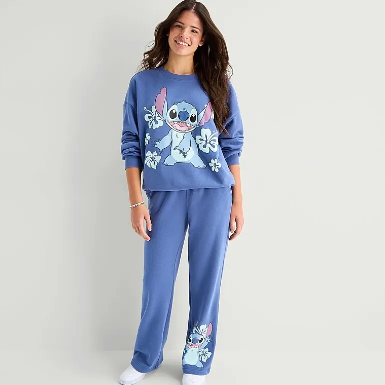 Stitch Crew Fleece Womens Juniors Crew Neck Long Sleeve Sweatshirt