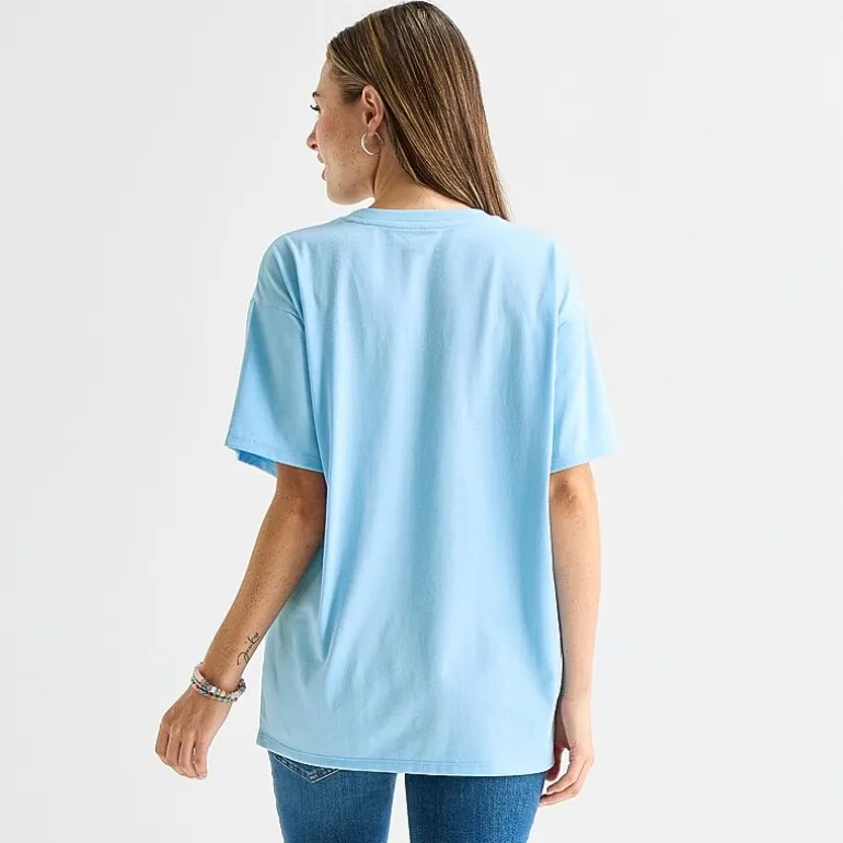 Stitch Floral Boyfriend Tee Womens Juniors Crew Neck Short Sleeve Regular Fit Graphic T-Shirt