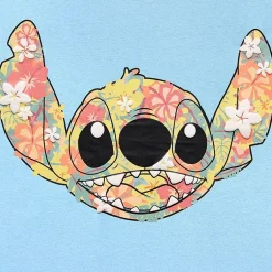 Stitch Floral Boyfriend Tee Womens Juniors Crew Neck Short Sleeve Regular Fit Graphic T-Shirt
