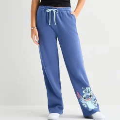 Stitch Sweatpant Womens Juniors Wide Leg Mid Rise Fleece Sweatpant