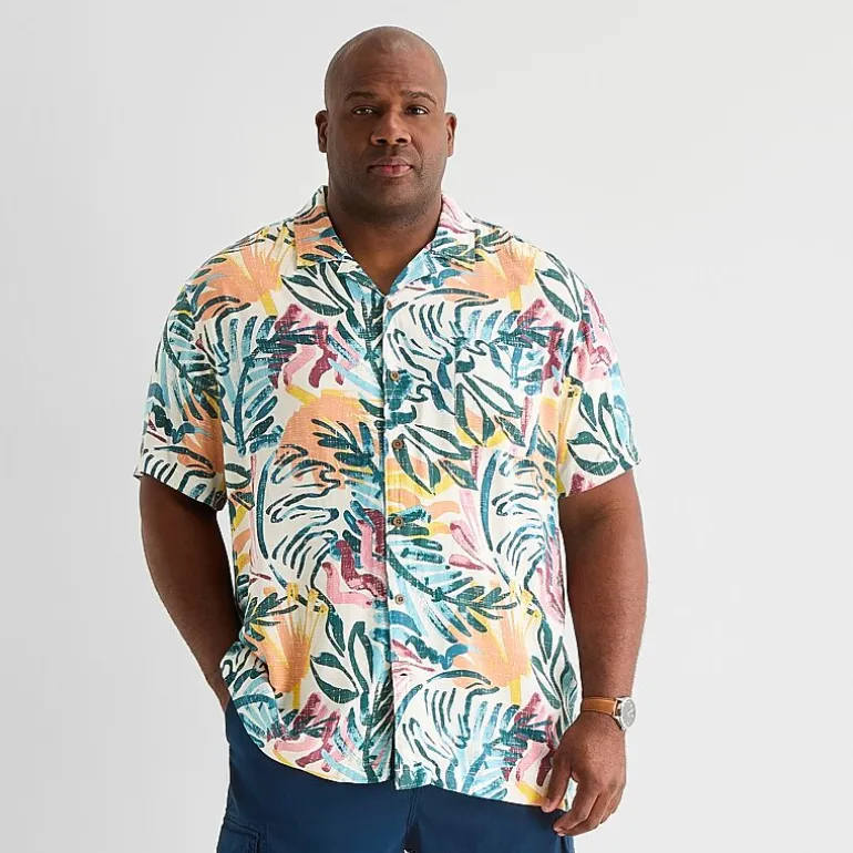 St. John's Bay Button-Down Mens Short Sleeve Big and Tall Camp Shirt