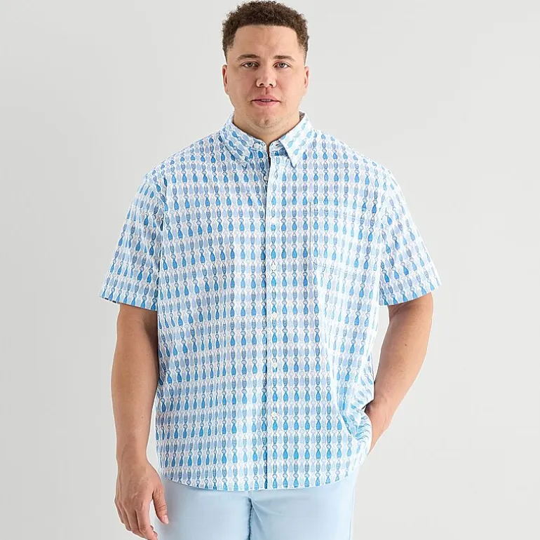 St. John's Bay Chambray Mens Short Sleeve Classic Fit Big and Tall Button-Down Shirt