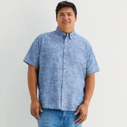 St. John's Bay Chambray Mens Short Sleeve Classic Fit Big and Tall Button-Down Shirt