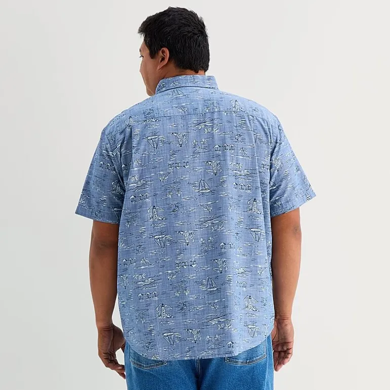 St. John's Bay Chambray Mens Short Sleeve Classic Fit Big and Tall Button-Down Shirt