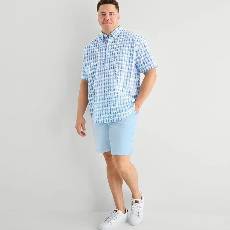 St. John's Bay Chambray Mens Short Sleeve Classic Fit Big and Tall Button-Down Shirt