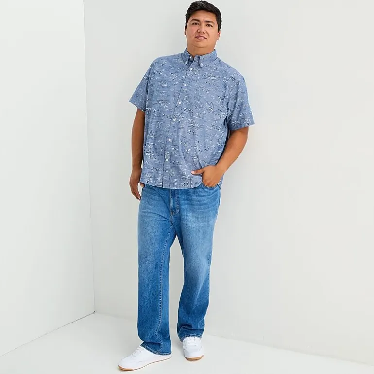 St. John's Bay Chambray Mens Short Sleeve Classic Fit Big and Tall Button-Down Shirt