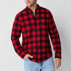 St. John's Bay Dexterity Mens Easy-on + Easy-off Long Sleeve Adaptive Classic Fit Flannel Shirt