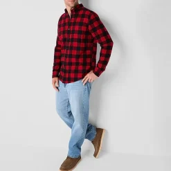 St. John's Bay Dexterity Mens Easy-on + Easy-off Long Sleeve Adaptive Classic Fit Flannel Shirt