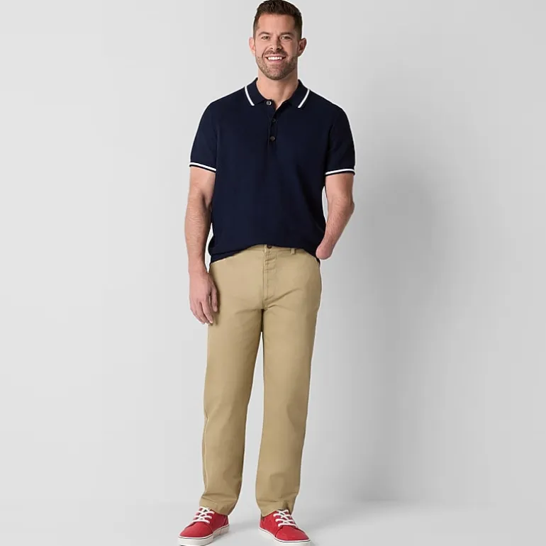 St. John's Bay Dexterity Stretch Chino Mens Adaptive Adjustable Features Easy-on + Easy-off Straight Fit Flat Front Pant