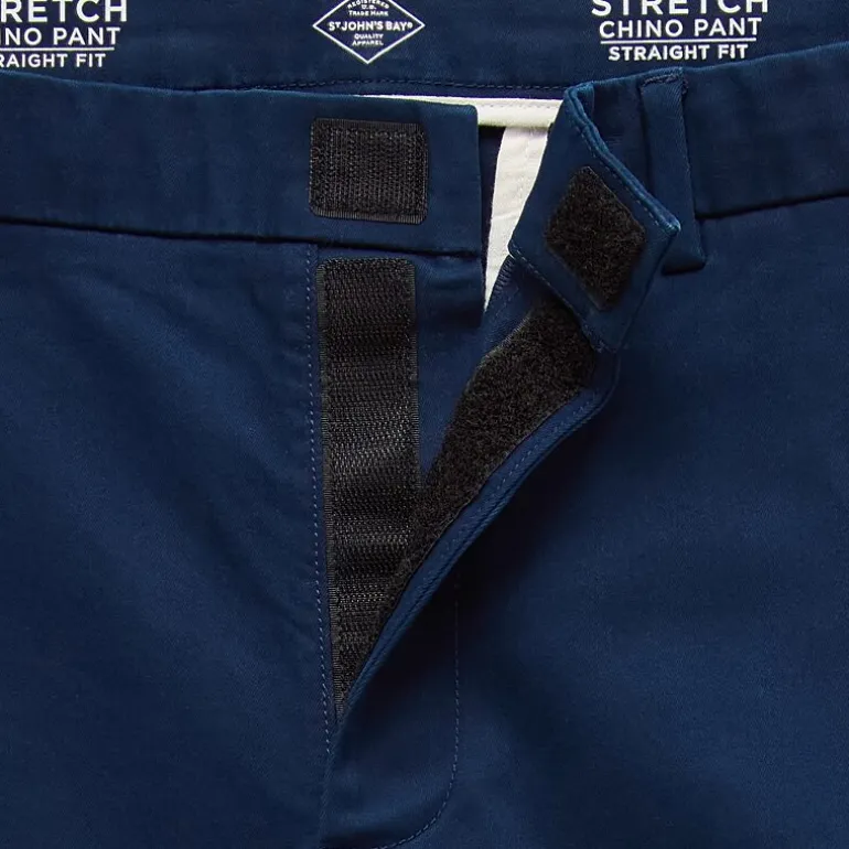 St. John's Bay Dexterity Stretch Chino Mens Adaptive Adjustable Features Easy-on + Easy-off Straight Fit Flat Front Pant