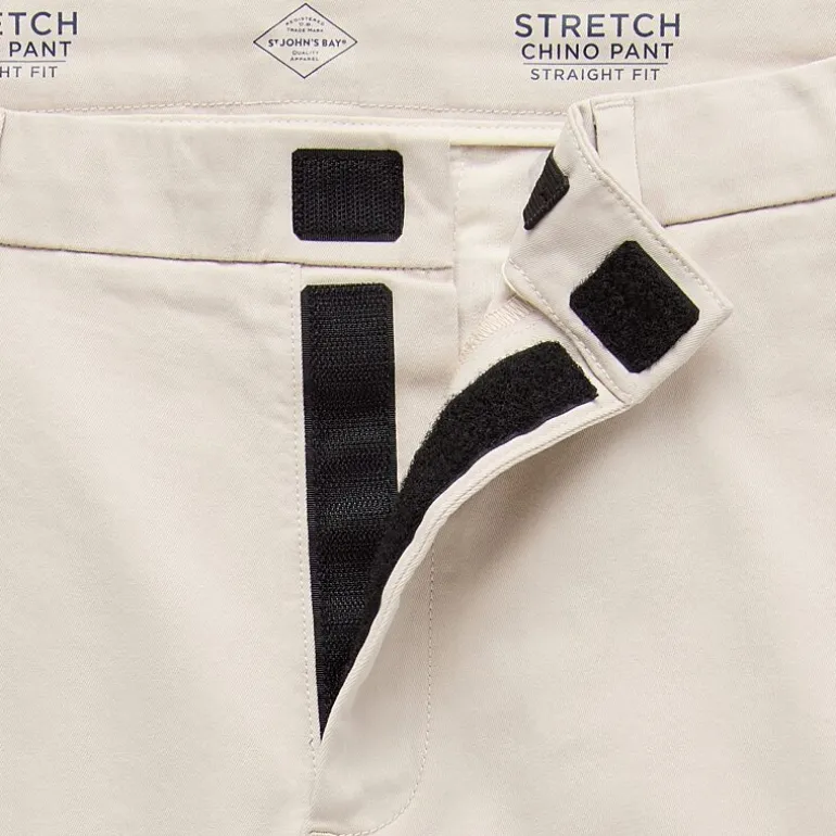 St. John's Bay Dexterity Stretch Chino Mens Adaptive Adjustable Features Easy-on + Easy-off Straight Fit Flat Front Pant