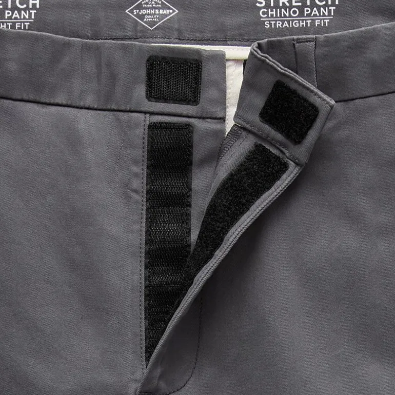 St. John's Bay Dexterity Stretch Chino Mens Adaptive Adjustable Features Easy-on + Easy-off Straight Fit Flat Front Pant