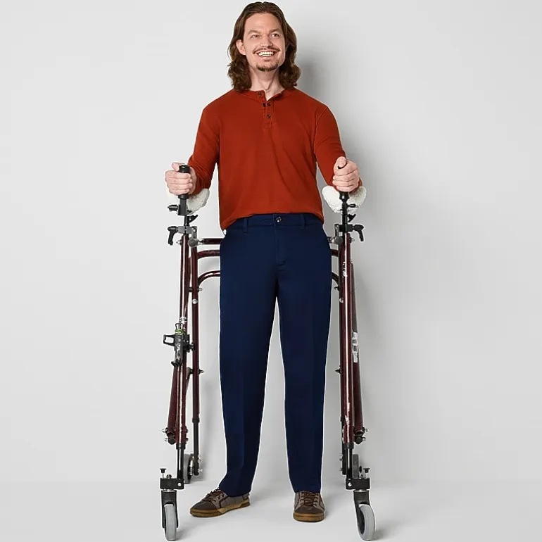 St. John's Bay Dexterity Universal Wrinkle Free Easy Care Mens Adaptive Adjustable Features Easy-on + Easy-off Classic Fit Flat Front Pant