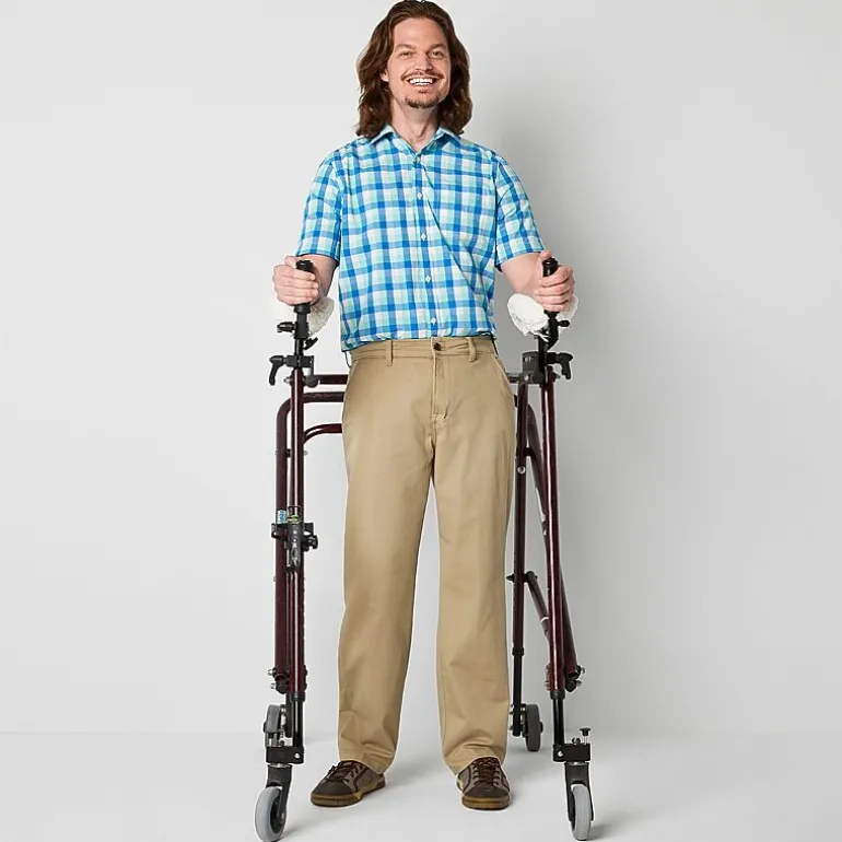 St. John's Bay Dexterity Universal Wrinkle Free Easy Care Mens Adaptive Adjustable Features Easy-on + Easy-off Classic Fit Flat Front Pant