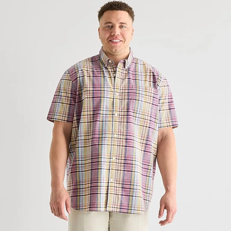 St. John's Bay Everyday Stretch Mens Short Sleeve Classic Fit Big and Tall Button-Down Shirt