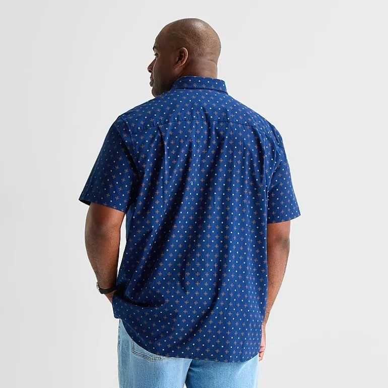 St. John's Bay Everyday Stretch Mens Short Sleeve Classic Fit Big and Tall Button-Down Shirt