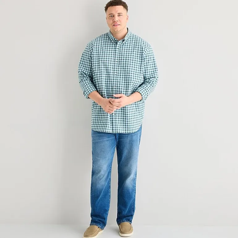 St. John's Bay Everyday Stretch Mens Long Sleeve Classic Fit Big and Tall Button-Down Shirt
