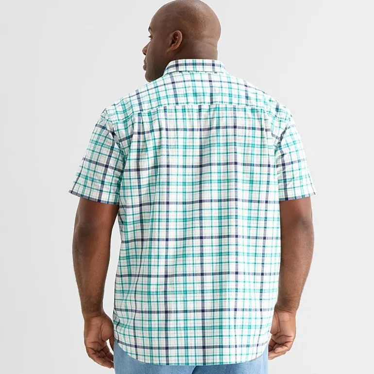 St. John's Bay Everyday Stretch Mens Short Sleeve Classic Fit Big and Tall Button-Down Shirt