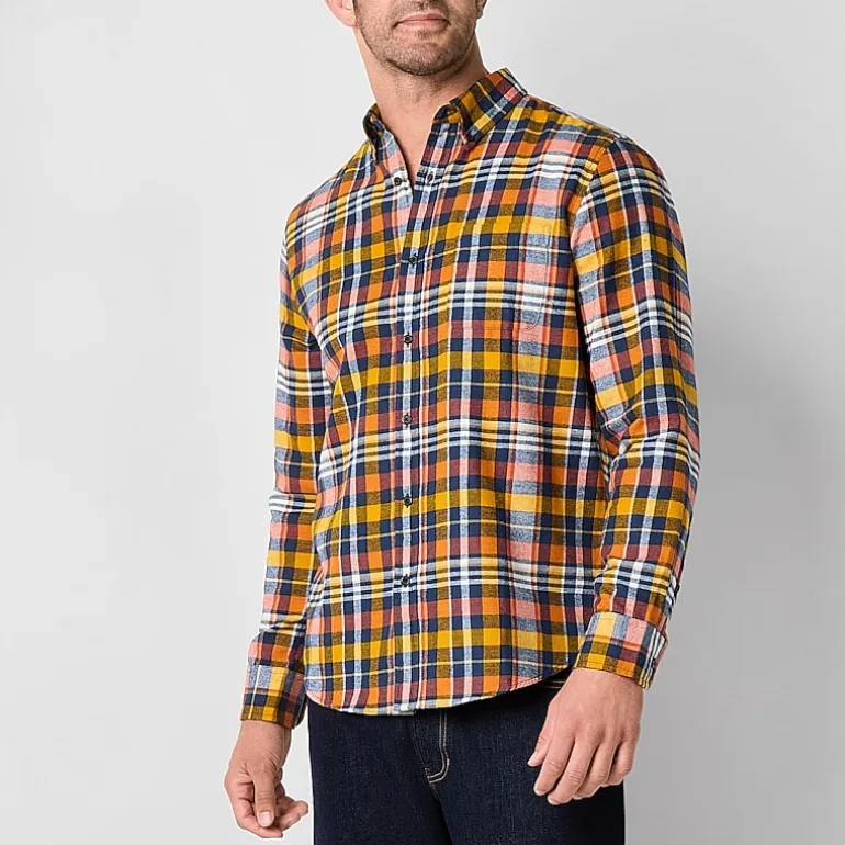 St. John's Bay Mens Easy-on + Easy-off Seated Wear Long Sleeve Adaptive Classic Fit Flannel Shirt