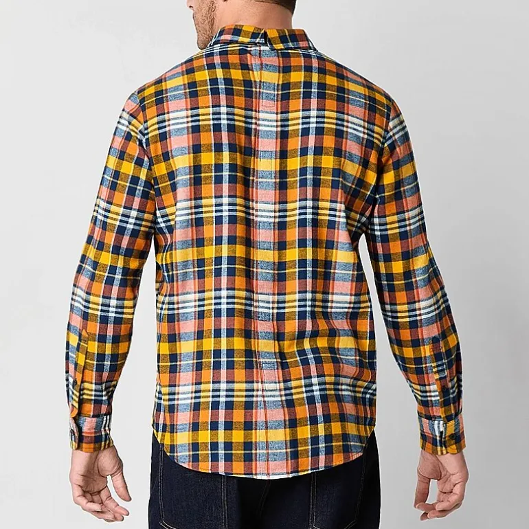 St. John's Bay Mens Easy-on + Easy-off Seated Wear Long Sleeve Adaptive Classic Fit Flannel Shirt