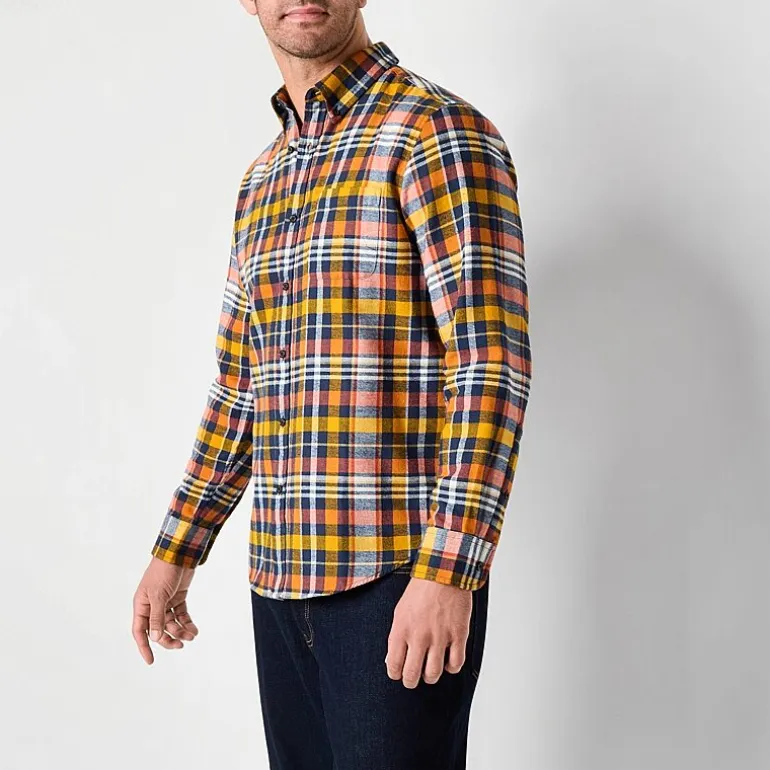 St. John's Bay Mens Easy-on + Easy-off Seated Wear Long Sleeve Adaptive Classic Fit Flannel Shirt