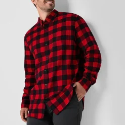 St. John's Bay Mens Easy-on + Easy-off Seated Wear Long Sleeve Adaptive Classic Fit Big and Tall Flannel Shirt