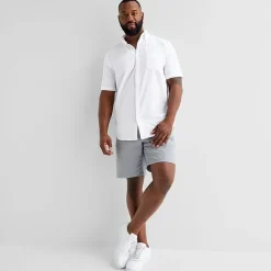 St. John's Bay Perforated Mens Short Sleeve Classic Fit Big and Tall Button-Down Shirt