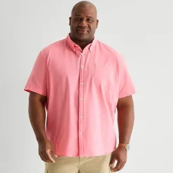 St. John's Bay Perforated Mens Short Sleeve Classic Fit Big and Tall Button-Down Shirt