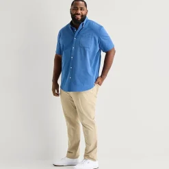 St. John's Bay Perforated Mens Short Sleeve Classic Fit Big and Tall Button-Down Shirt