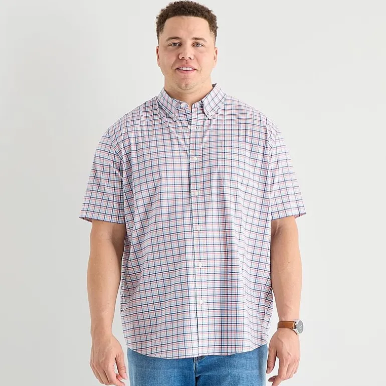 St. John's Bay Performance Mens Short Sleeve Classic Fit Big and Tall Button-Down Shirt