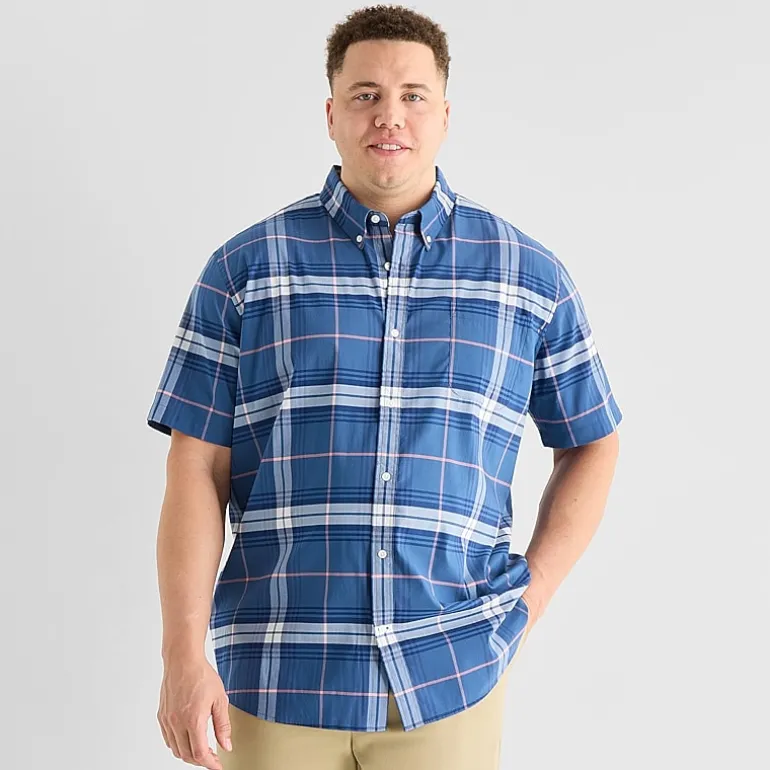 St. John's Bay Performance Mens Short Sleeve Classic Fit Big and Tall Button-Down Shirt