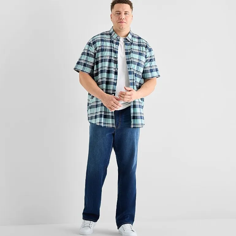 St. John's Bay Performance Mens Short Sleeve Classic Fit Big and Tall Button-Down Shirt