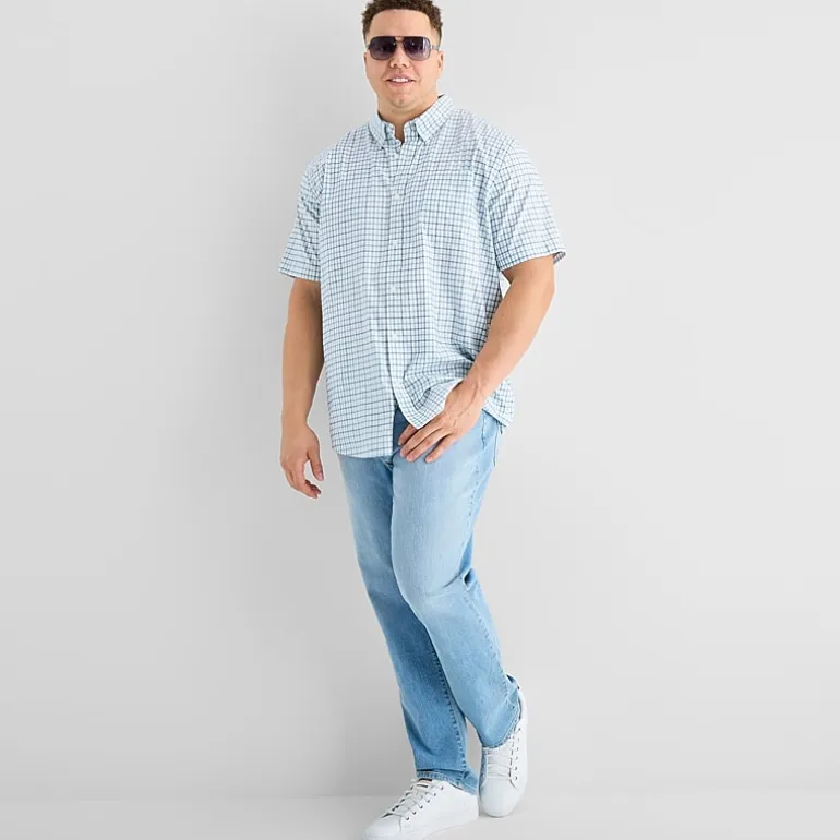 St. John's Bay Performance Mens Short Sleeve Classic Fit Big and Tall Button-Down Shirt