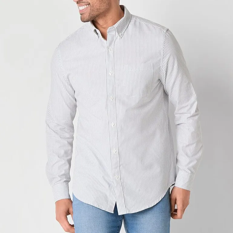 St. John's Bay Performance Oxford Dexterity Mens Easy-on + Easy-off Long Sleeve Classic Fit Button-Down Shirt