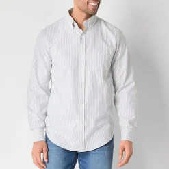 St. John's Bay Performance Oxford Mens Easy-on + Easy-off Seated Wear Long Sleeve Classic Fit Button-Down Shirt