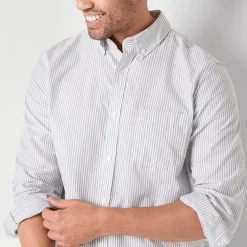 St. John's Bay Performance Oxford Mens Easy-on + Easy-off Seated Wear Long Sleeve Classic Fit Button-Down Shirt