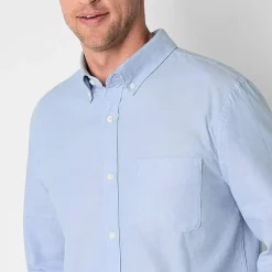 St. John's Bay Performance Oxford Mens Easy-on + Easy-off Seated Wear Long Sleeve Classic Fit Button-Down Shirt