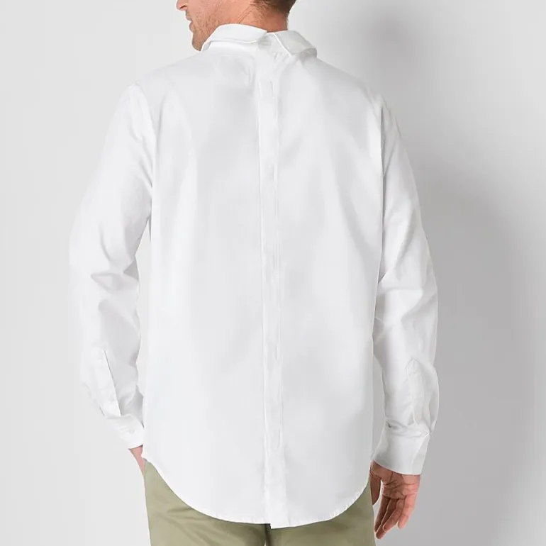 St. John's Bay Performance Oxford Mens Easy-on + Easy-off Seated Wear Long Sleeve Classic Fit Button-Down Shirt
