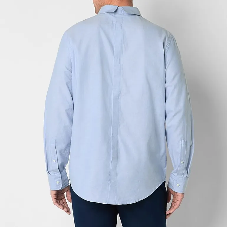 St. John's Bay Performance Oxford Mens Easy-on + Easy-off Seated Wear Long Sleeve Classic Fit Button-Down Shirt