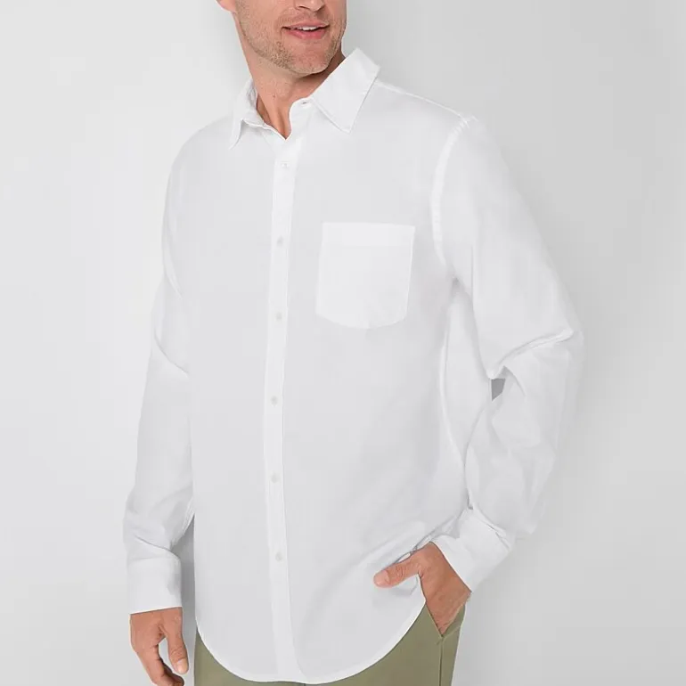 St. John's Bay Performance Oxford Mens Easy-on + Easy-off Seated Wear Long Sleeve Classic Fit Button-Down Shirt